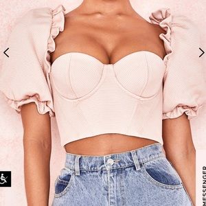 House of CB Federica Blush Puff Sleeve Crop Top